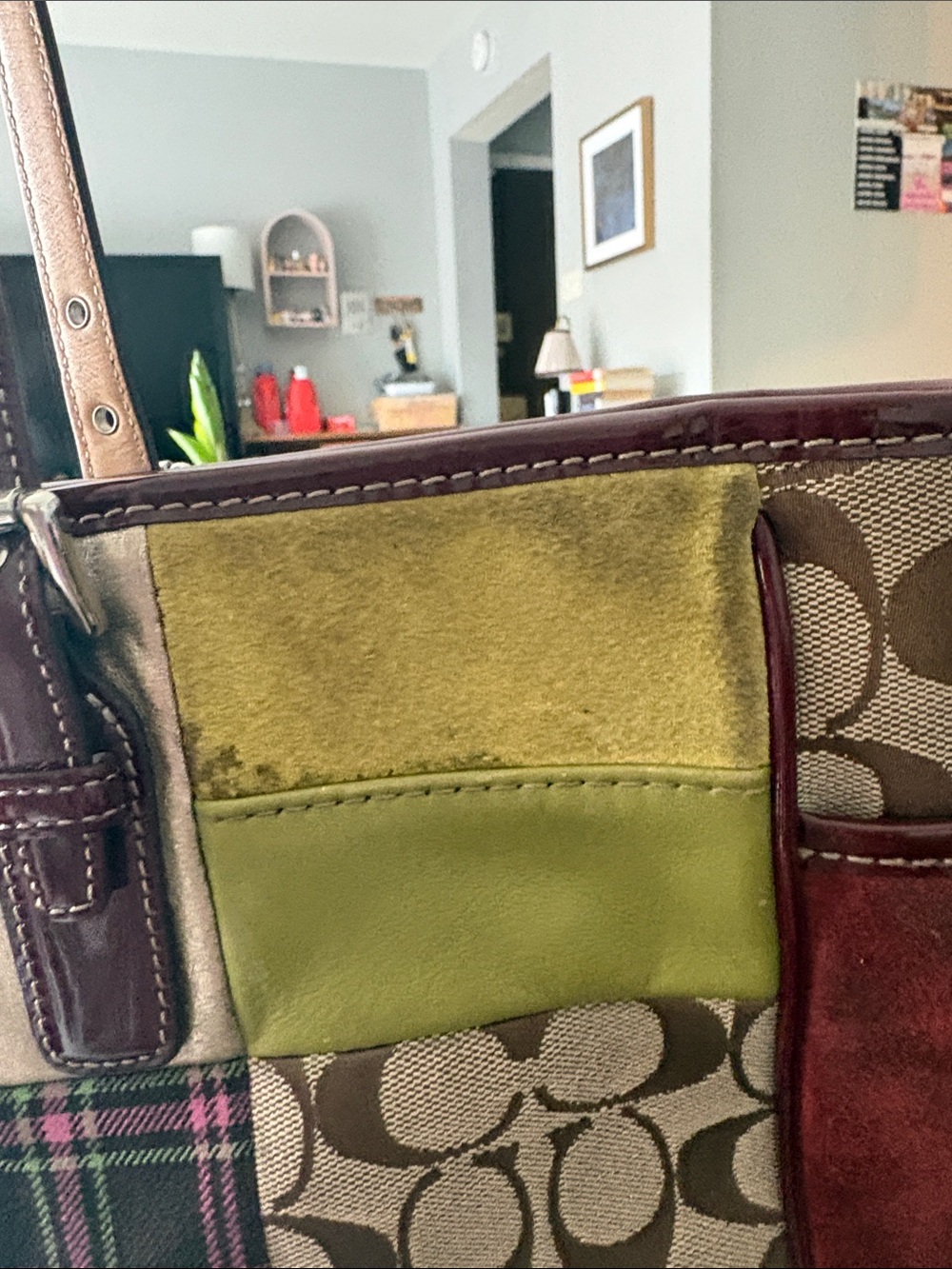 Coach Patchwork Pink Tote Bag with Burgundy Trim - Picture 10 of 11